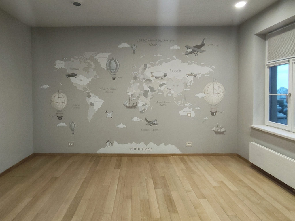 Роспись в детской комнате, Карта мира