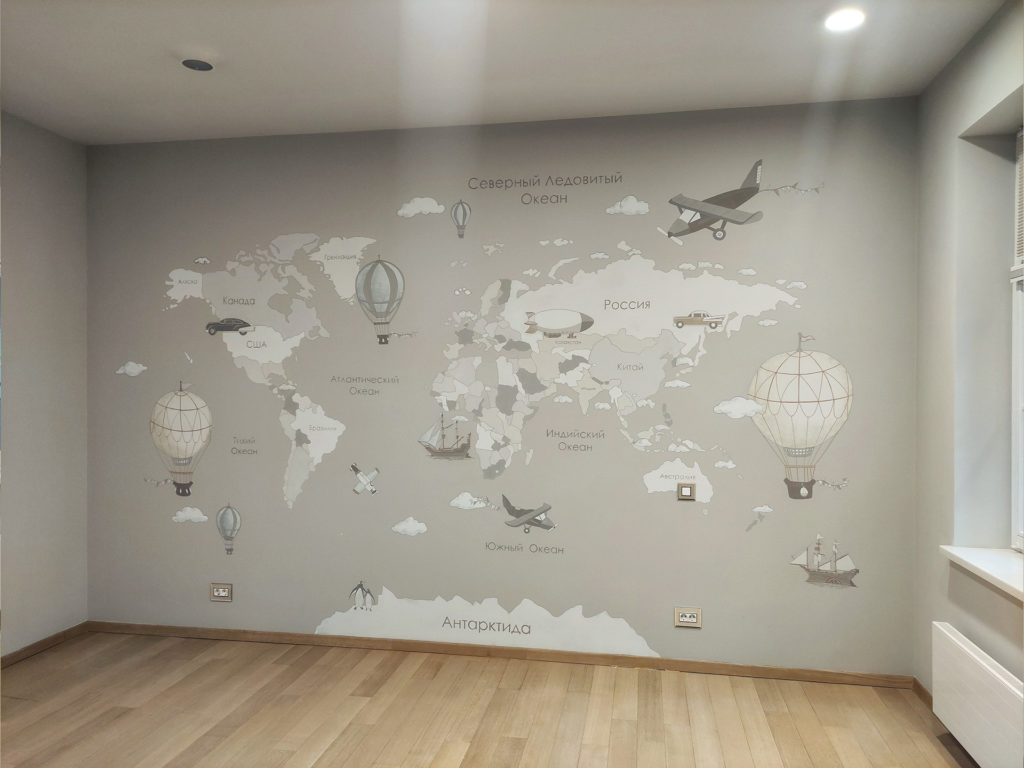 Роспись в детской комнате, Карта мира
